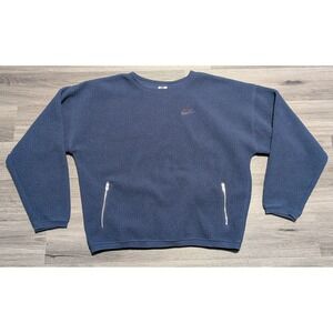 Nike Men's Navy Blue Fleece Sherpa Crewneck Zip Pockets Sweatshirt Size Medium